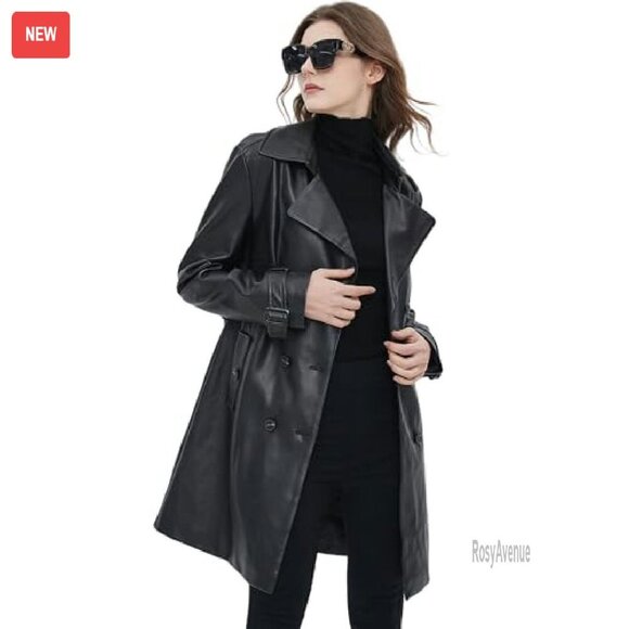 Waterproof PU Faux Leather Blazer Jacket, Double-Breasted Button Front - Picture 5 of 7